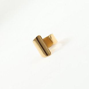 欧美时尚新款钛钢镀18K金宽面开口几何戒指夸张个性指环中指食指