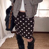 复古波点A字针织半身裙女短裙百搭低腰半裙小众设计感直筒裙