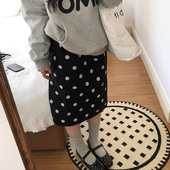 直筒松紧腰设计感简约小个子弹力裙子 复古波点针织半身裙女中款