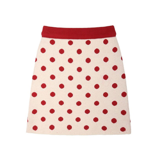 弹力新款 百搭针织波点半身裙洋气复古保暖A字裙小个子高级感裙子