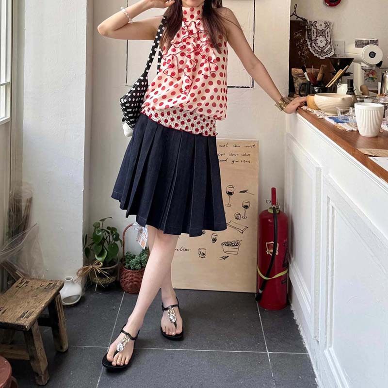 两件套/单件法式高级感荷叶边设计感吊带背心+高腰百褶短裙套装女,女装/女士精品,时尚套装,淘宝优惠券,粉丝福利购,淘宝优惠卷