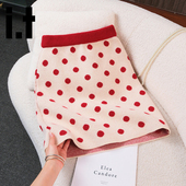 裙子 设计感显瘦短款 韩版 针织波点半身裙小个子松紧腰A字裙新款