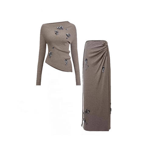 【两件套】2025新款小香风高级感气质显瘦针织衫+半身长裙套装女