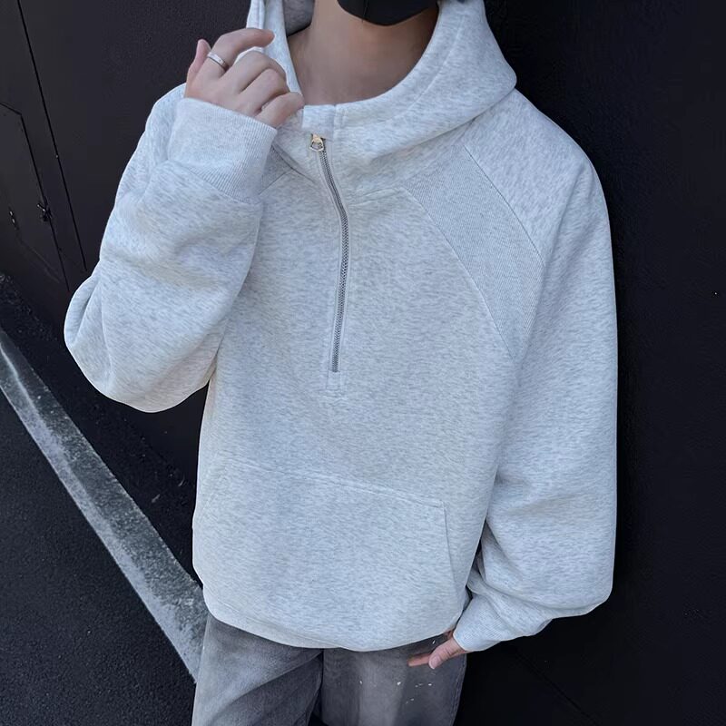 1w件+420g华棉2026春款拼螺纹半拉链套头卫衣室外模特WY606P45,男装卫衣,电商A030