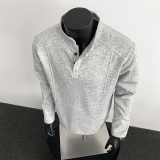 1w件+280g华棉2026春款竖领亨利领长袖T恤假模特T2595P18，男装T恤，电商A030