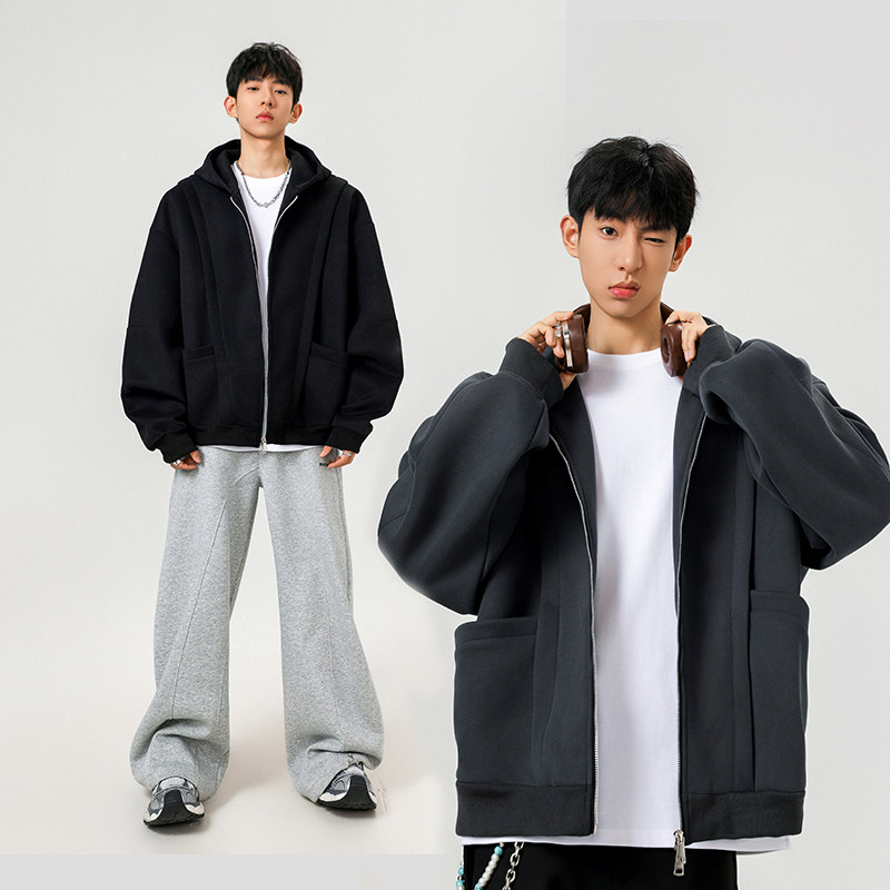 5k件+420g华棉2026春设计感双拉链连帽卫衣外套无影墙WY607特P45，女装短外套，电商A030