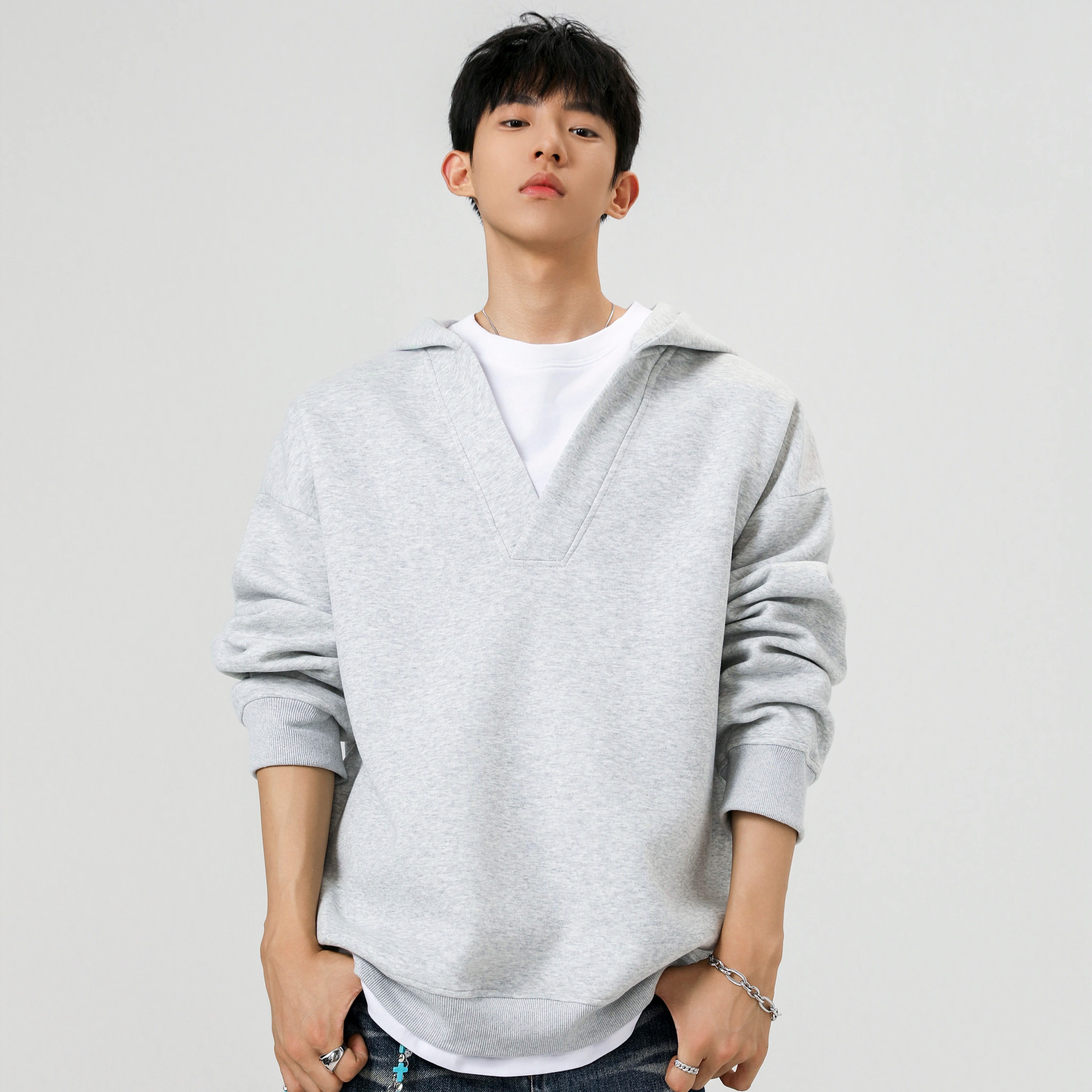 4w件+350g华棉2026春款拼接假两件宽松套头卫衣无影墙WY610P38，男装卫衣，电商A030