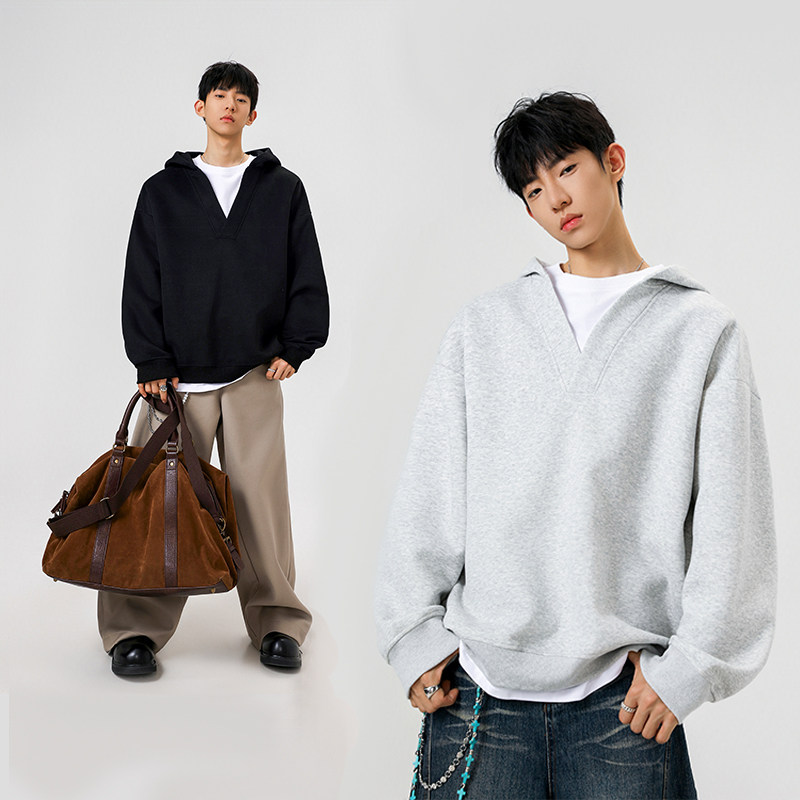 4w件+350g华棉2026春款拼接假两件宽松套头卫衣无影墙WY610P38，男装卫衣，电商A030