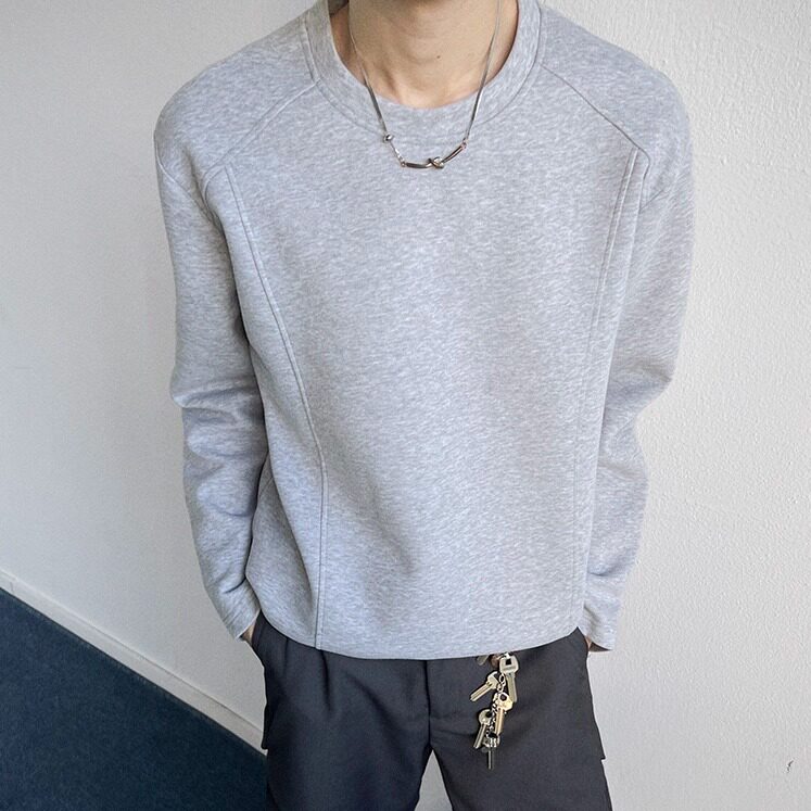 3w件+280g2026春款重磅华棉解构拼接打底长袖室内模特T2596P18,男装T恤,电商A030