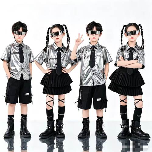 六一儿童啦啦队演出服未来科技感舞台装小学生亮片运动会班服套装