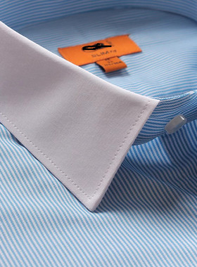 工帝雅GDY2000经典特价男长袖衬衫修身免烫防皱 条纹拼色白领衬衣