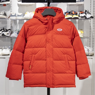 李宁儿童红色加厚羽绒服2025春季新年款女童男童连帽外套YYMV003