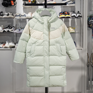李宁女大童长款羽绒服2024冬季新款宽松鸭绒保暖连帽外套YYMU004