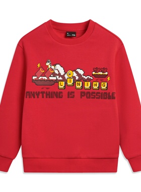 李宁儿童男女小童加绒保暖套头卫衣2026春季新款宽松卫衣YWDW113