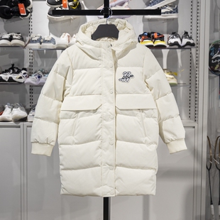 李宁女大童中长款羽绒服2024冬季80%鸭绒保暖宽松连帽外套YYMU006