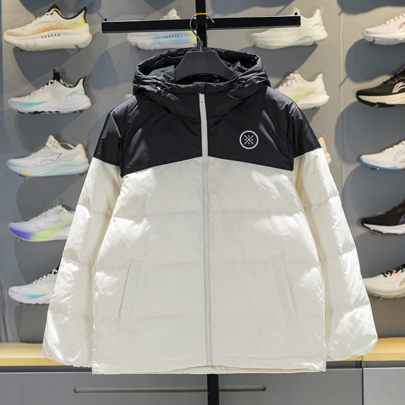 李宁保暖连帽男子防泼水羽绒服