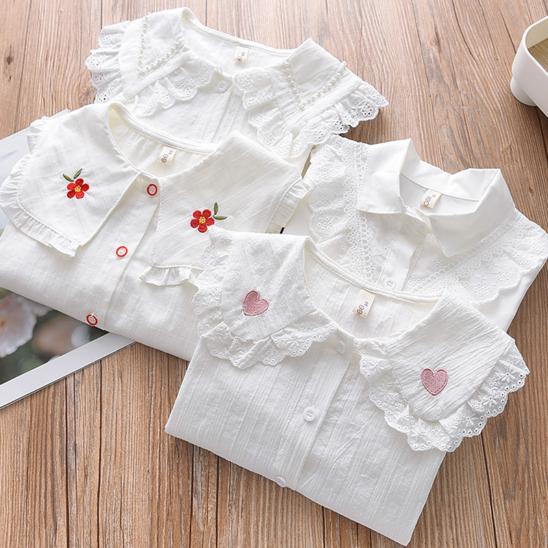 女童大翻领打底衫棉衬衫衬衣