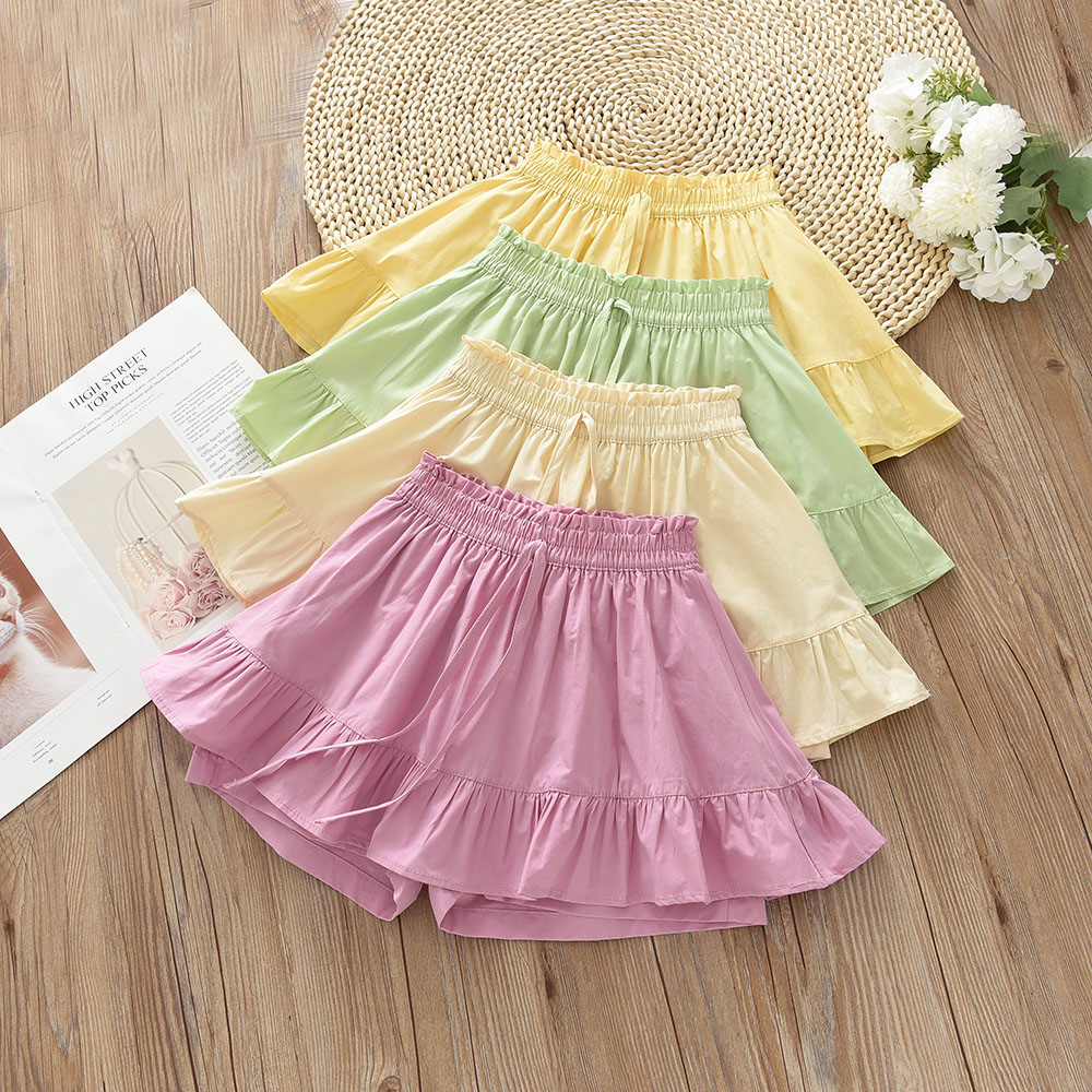 100%纯棉女童假两件超短裙儿童洋气百搭纯色裙裤中大童好看小裙子