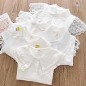翻领女童纯棉衬衣儿童大花边珍珠白色衬衫 中大童百搭公主女孩上衣