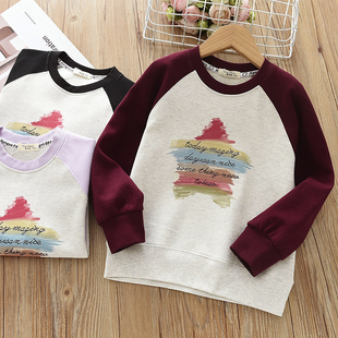 洋气女童拼色卫衣儿童圆领套头T恤衫中大童插件上衣2024春装新款