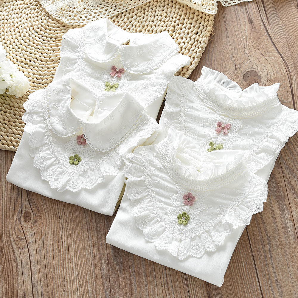 棉布女童翻领打底衫儿童洋气公主套头翻领衬衫小女孩立领T恤长袖