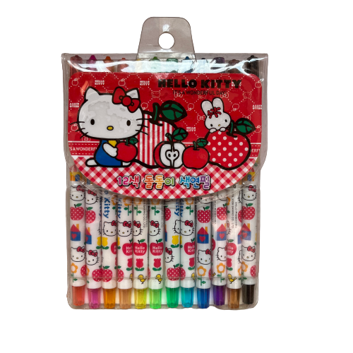韩国进口Hello Kitty彩色蜡笔油画棒画笔可旋转不断裂不脏手12色