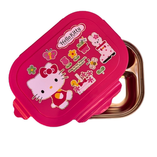 韩国进口Hello Kitty儿童不锈钢饭盒分格五格餐盘小学生便当餐盒