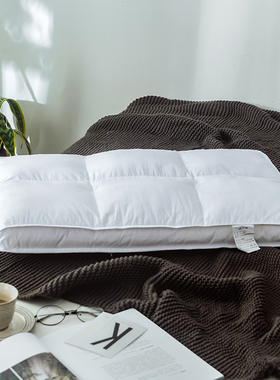 日式白色纯棉羽丝绒平枕芯 低枕方块单人成人矮枕头护颈