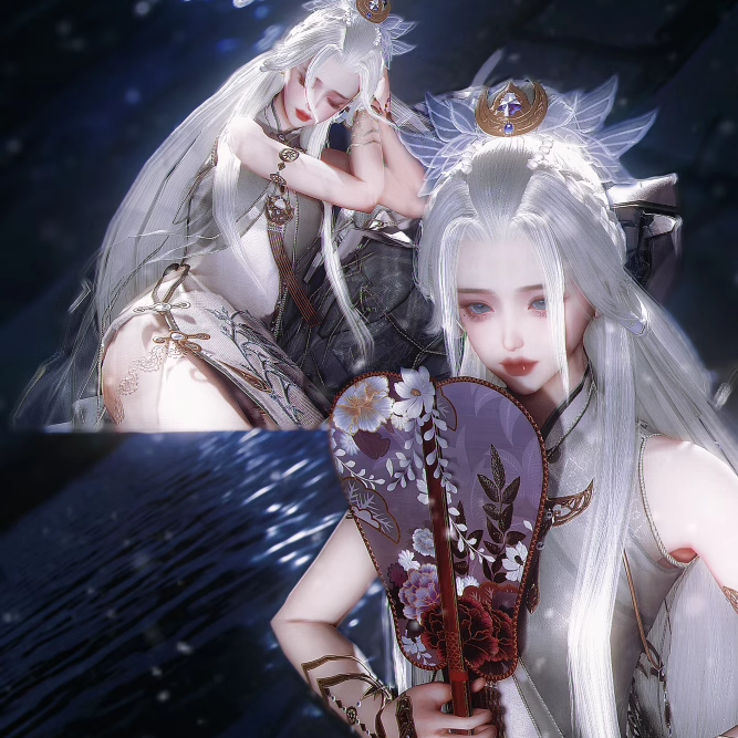 剑三剑网3无界 旗袍盒子月轻语旗袍衣服黑白发成女外观