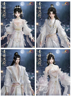 剑三剑网3荷花盒 素綃浅荷白发黑发衣服挂件动作外观