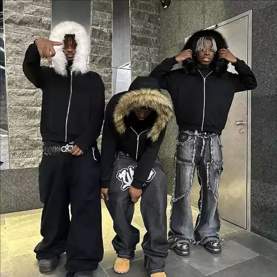 European and American fur hat hoodie solid color long sleeved pullover hoodie retro jacket 2k street trend yHodie