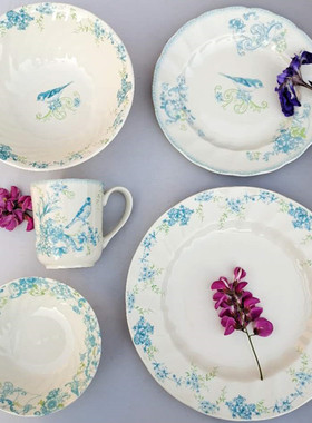 外贸出口英国Johnson brothers小鸟系列陶瓷早餐盘色拉碗咖啡杯碟