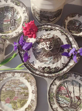 外贸出口英国Johnson Brothers原单爵士庄园高档陶瓷餐具平盘杯子