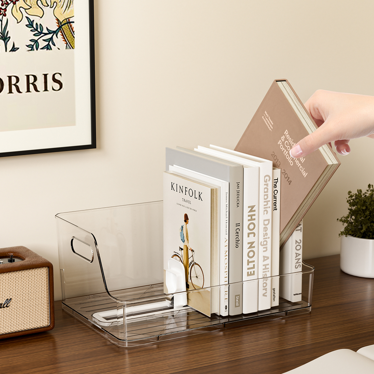 桌面书架防倾倒书立加厚透明回弹书夹儿童绘本办公文件整理收纳盒