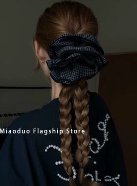 马尾头皮筋扎丸子头头绳大肠发绳低发圈格子韩系明星同款韩国头发