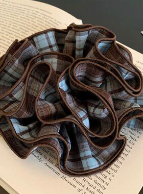 格纹发圈发绳咖色韩系气质头花布艺百搭发饰锁边高级感大肠丸子头