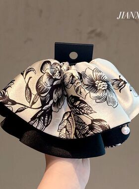 轻奢网红气质裙摆抓夹印花洋气马尾法式夹复古鲨鱼盘发头饰后脑勺