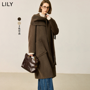 【奢品绒系列】商场同款LILY2024冬新款女装围巾V领高级毛呢大衣