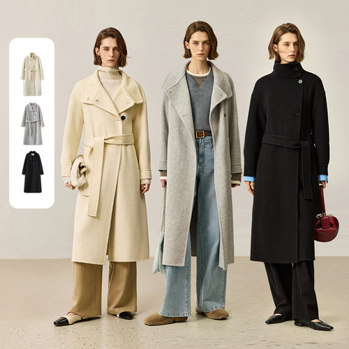 LILY绵羊毛通勤骆驼绒双面呢大衣