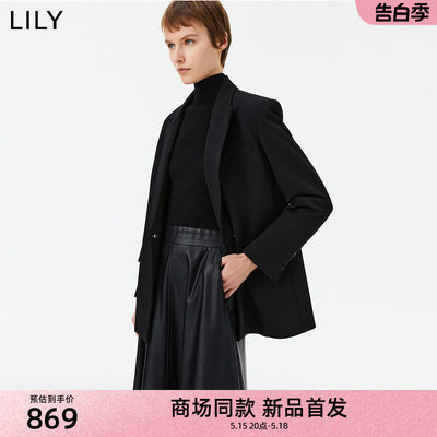 【专柜甄选】LILY2024春新款女装商务通勤百搭黑色休闲西装外套女