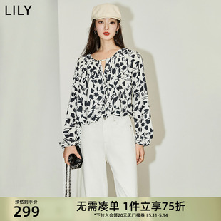 垂坠感宽松圆领雪纺衫 浪漫印花气质优雅通勤款 女装 LILY2024夏新款