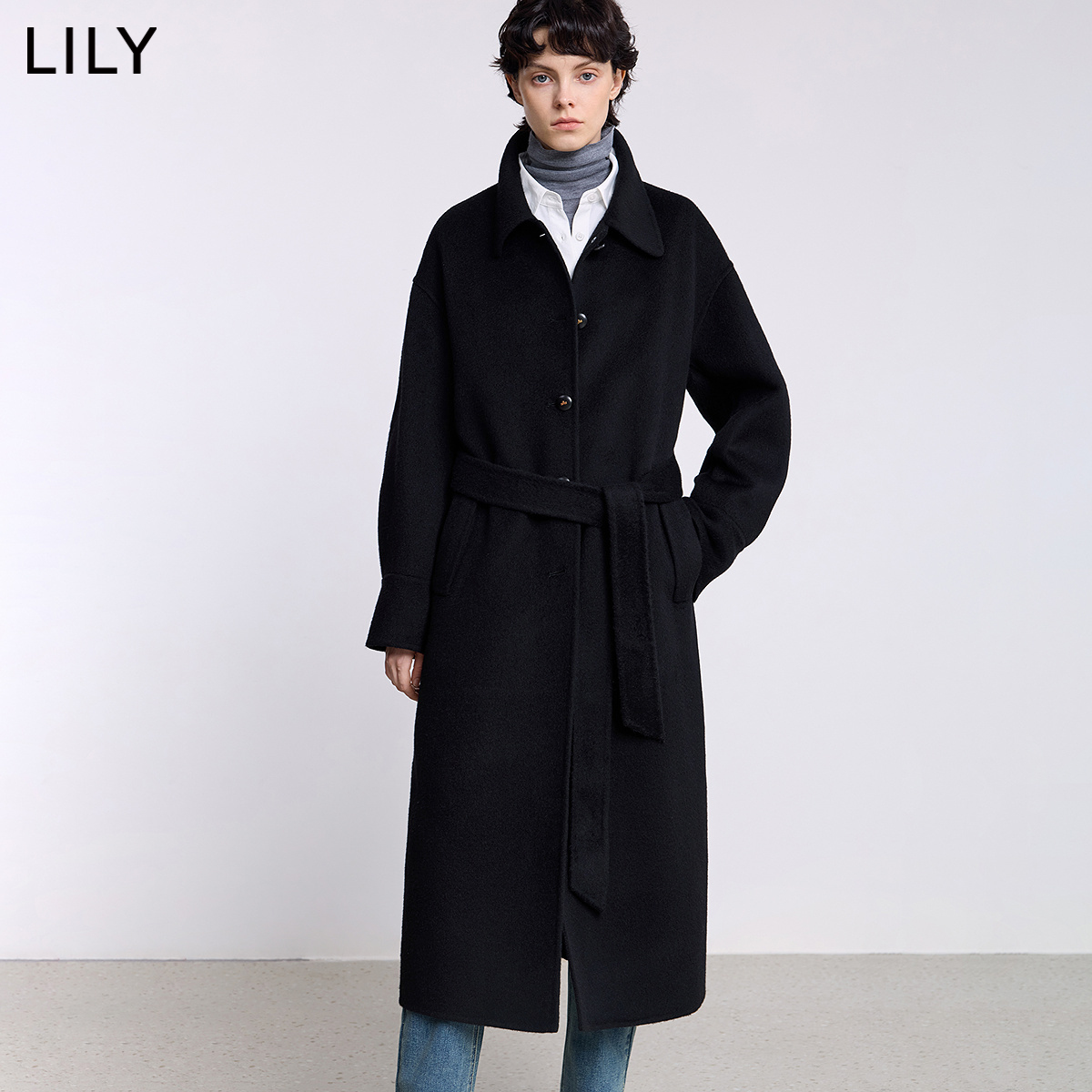【商场同款】LILY2025冬新款羊毛骆驼绒混纺复古双面呢毛呢外套女