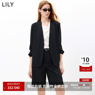 LILY2026秋新款女装醋酸混纺简约松弛感宽松休闲通勤无领西装外套