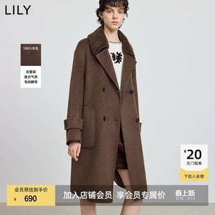 100%羊毛LILY2025冬新款女装复古气质毛绒翻领双面呢大衣毛呢外套