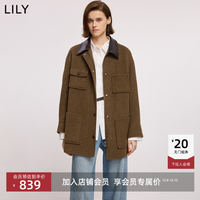 LILY巴恩风撞色混纺毛呢外套