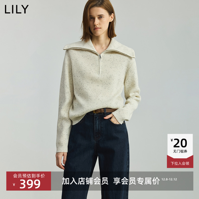 LILY羊毛混纺翻领女装新款针织衫