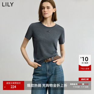【商场同款】LILY2025秋新款含绵羊毛山羊绒休闲圆领短袖针织衫女