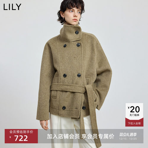 LILY女装新款腰带立领双面呢外套