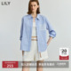 竖条纹拼接蕾丝口袋通勤蓝色衬衫 全棉法式 外套 女装 LILY2025新款