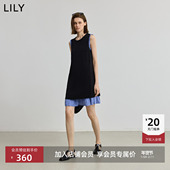 LILY2025新款 连衣裙 气质通勤黑色A字背心裙拼接无袖 女装 法式